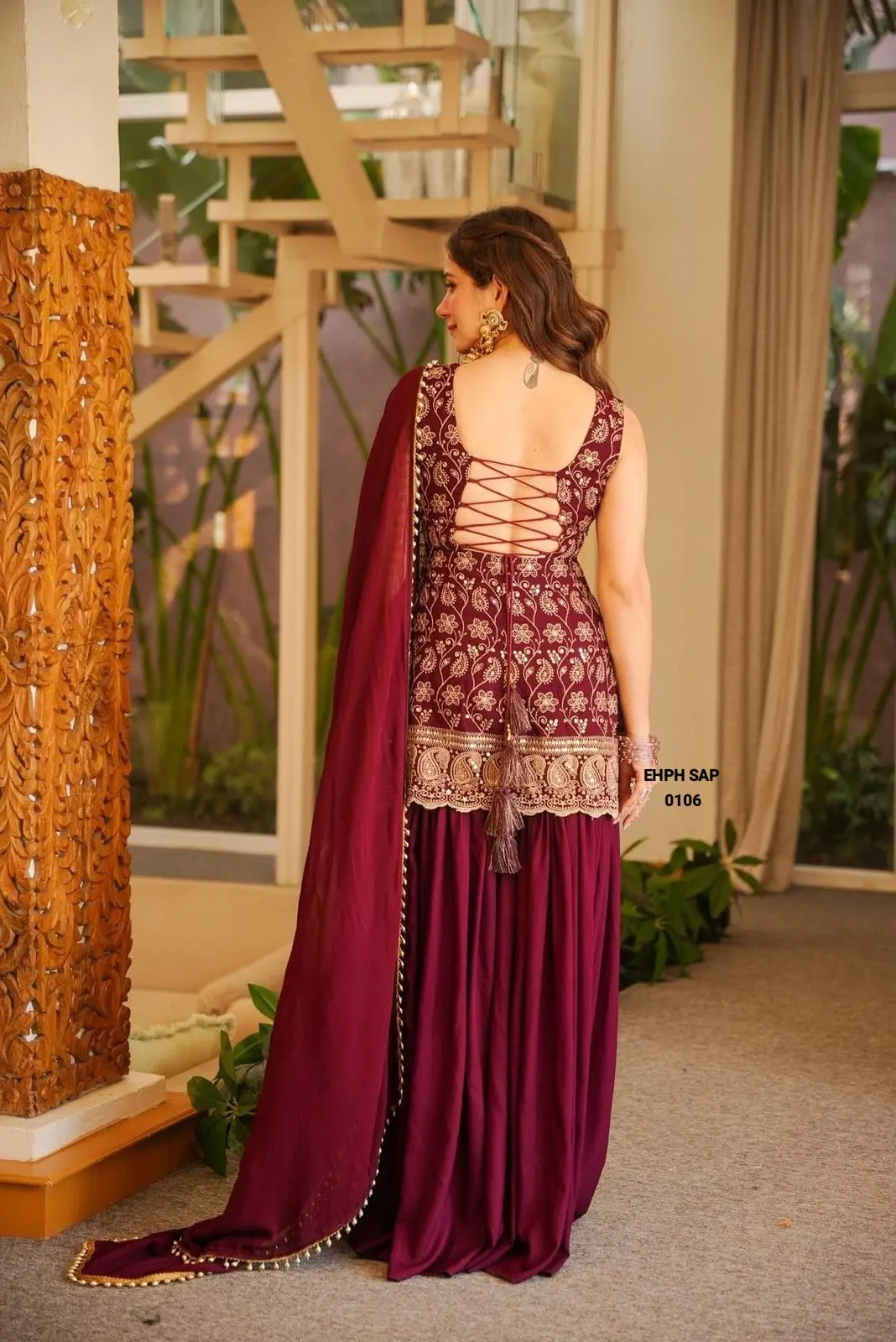 FRONT & BACK EMBROIDERY WORK WITH FANCY LACE & Kurti Palazzo Set with Dupatta